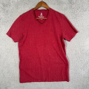 Psycho Bunny Mens T Shirt Size 5 (M) Red Short Sleeve V-Neck Pima Cotton Top
